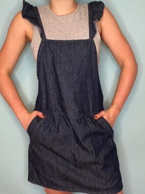 Joie Mikki denim criss cross ruffle strap mini dress